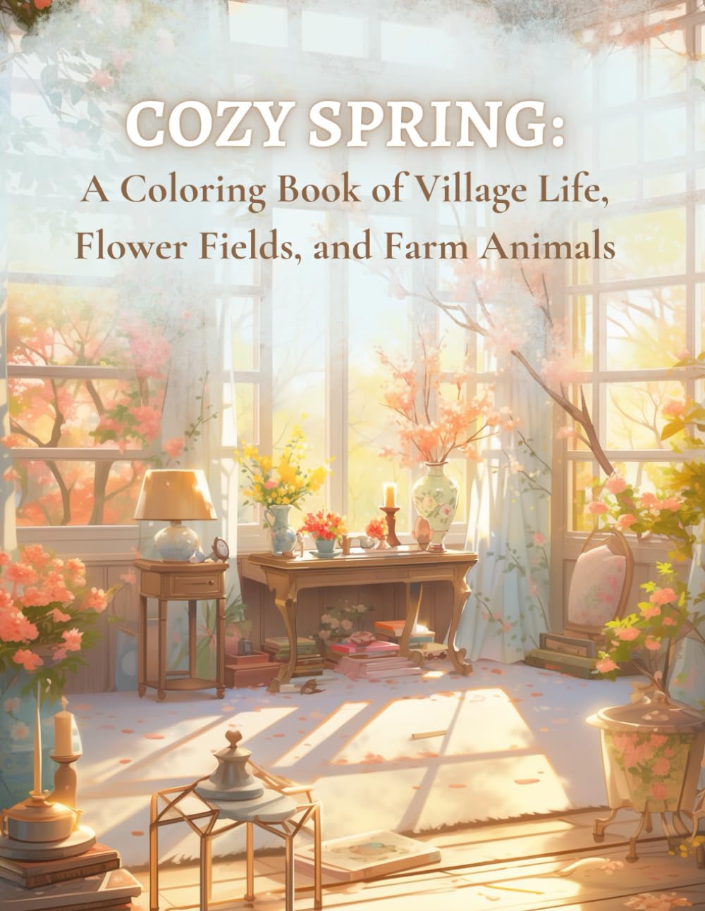 Cozy Spring: A Coloring Book of Village Life, Flower Fields, and Farm Animals