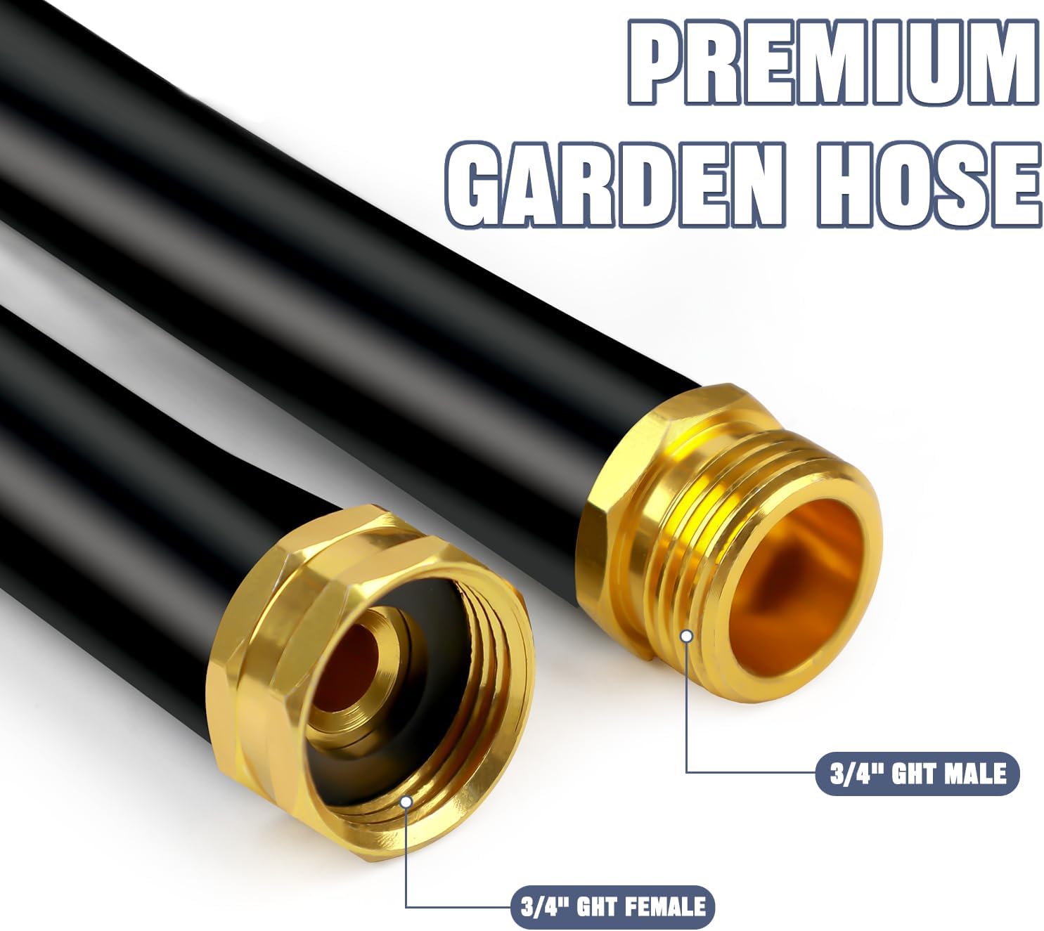 Non-Expanding Garden Hose, Ultra-Light Durable Water Hose with Solid Brass Fittings, Flexible Hose for Lawn, Car Wash, No-Kink and Easy to Storage (100FT)