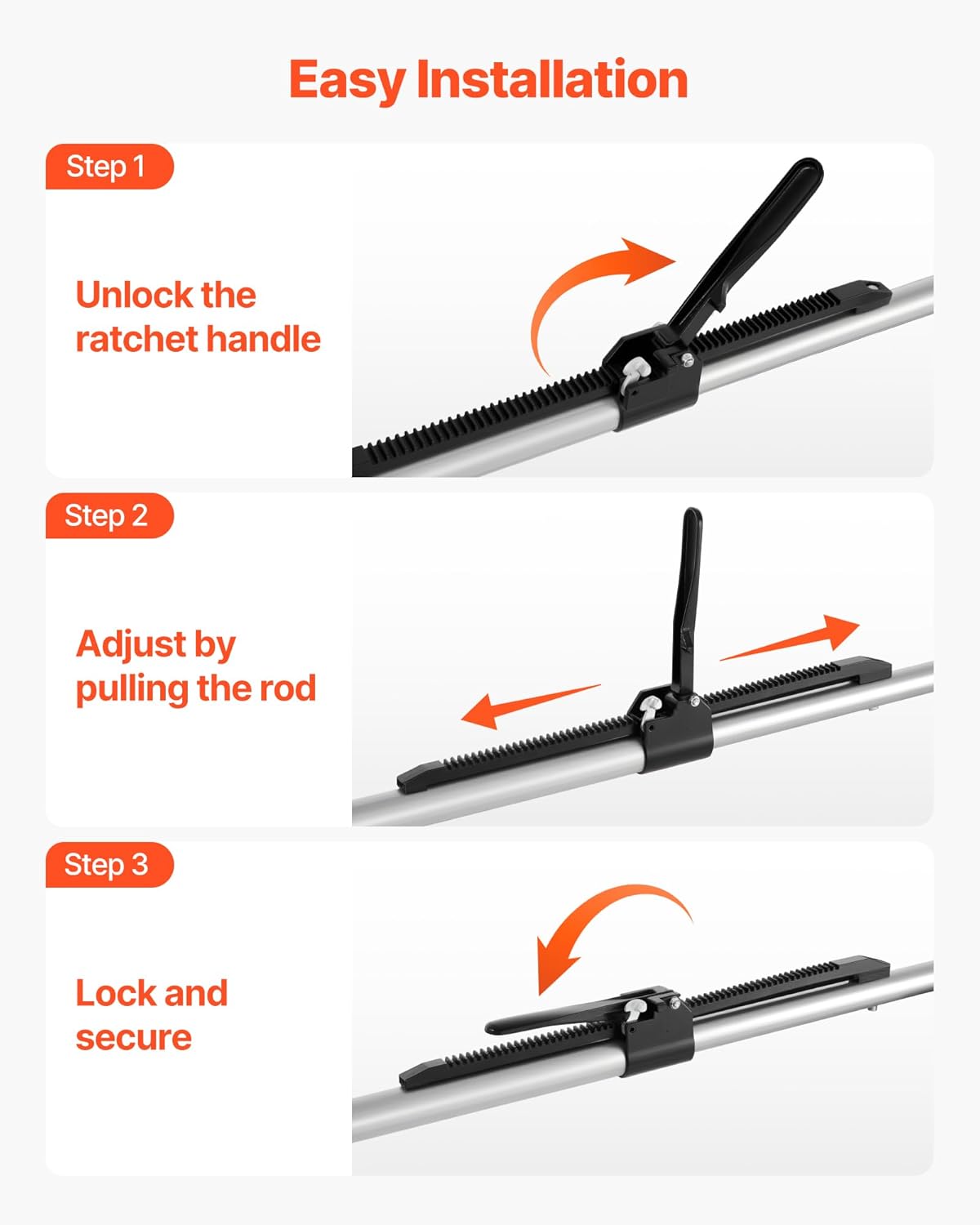 VEVOR Cargo Bar, Cargo Bar Adjustable from 89" to 104", Heavy-Duty Steel Cargos Stabilizer with Non-Slip Foot Pads, Truck Bed Load Lock Bars for Box Trucks, Semi-Trailers, Trailers (2PCS)