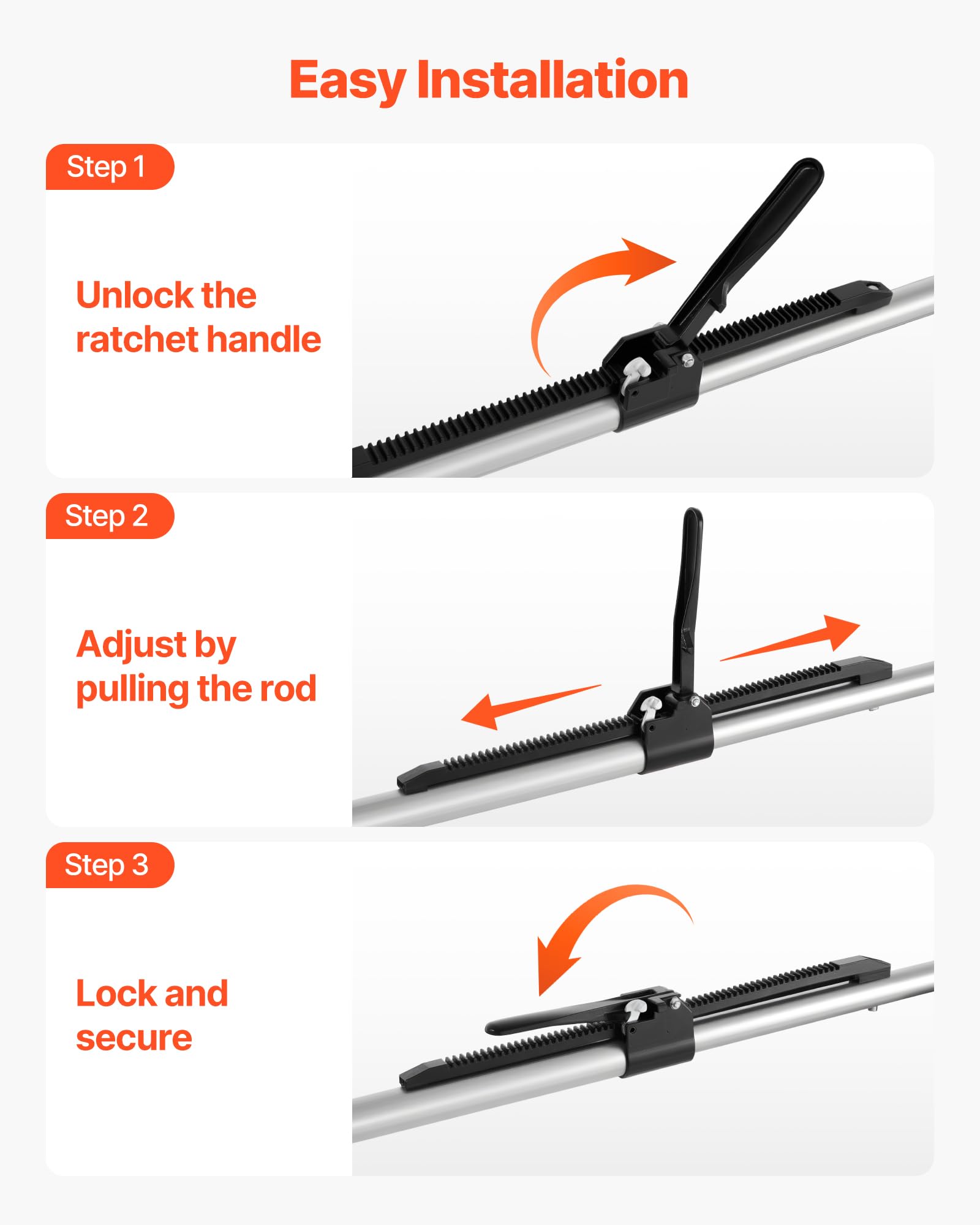 VEVOR Barra Fermacarico con Pinze a Cricchetto Regolabile da 2260 a 2641 mm, Stabilizzatore di Carichi in Acciaio con Piedini Antiscivolo, Barre di Bloccaggio del Carico del Cassone 2 Pezzi