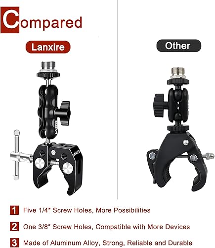 Miniatura 5 de Abrazadera de micrófono de montaje para micrófono con brazo mágico de cabeza esférica - Compatible con micrófonos - Carga máxima de 4.4 libras / 4.4