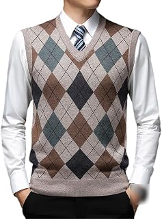 Men's Argyle Pullover Sweater Men V-Neck Knit Vest Men Sleeveless Casual Sweater