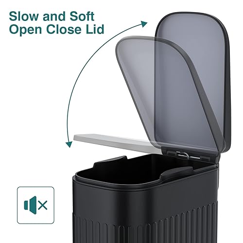 Miniatura 2 de BETHEBEST Cubo de basura de 1.6 galones con tapa, cubo de basura rectangular compacto con cubo extraíble para baño, dormitorio, oficina, color negro