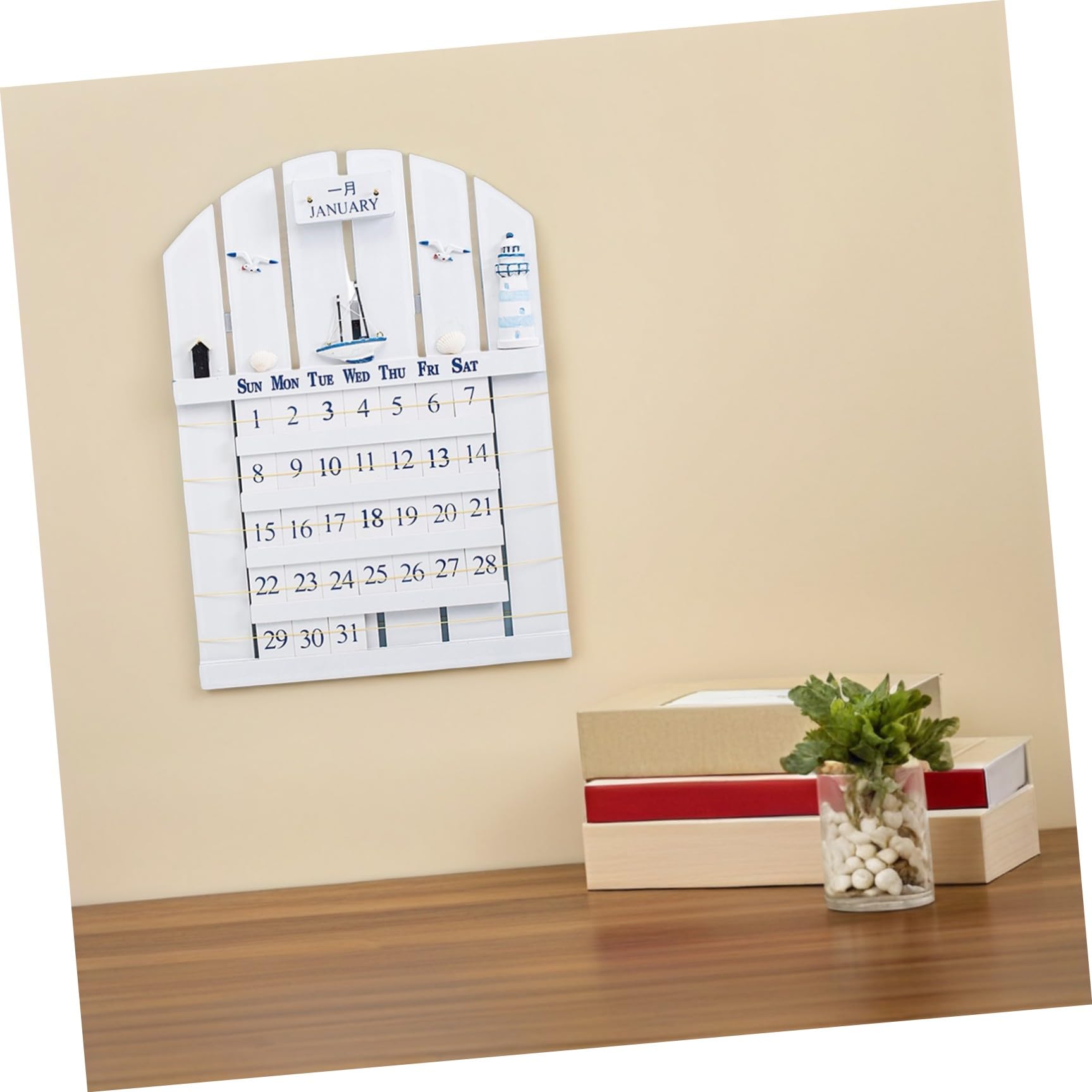 Gadpiparty Mediterraner Holzkalender Wandkalender im Sommerstimmung Design Kreativer Mdf Kalender Einfach zu Ändern zur Dekoration im Zuhause