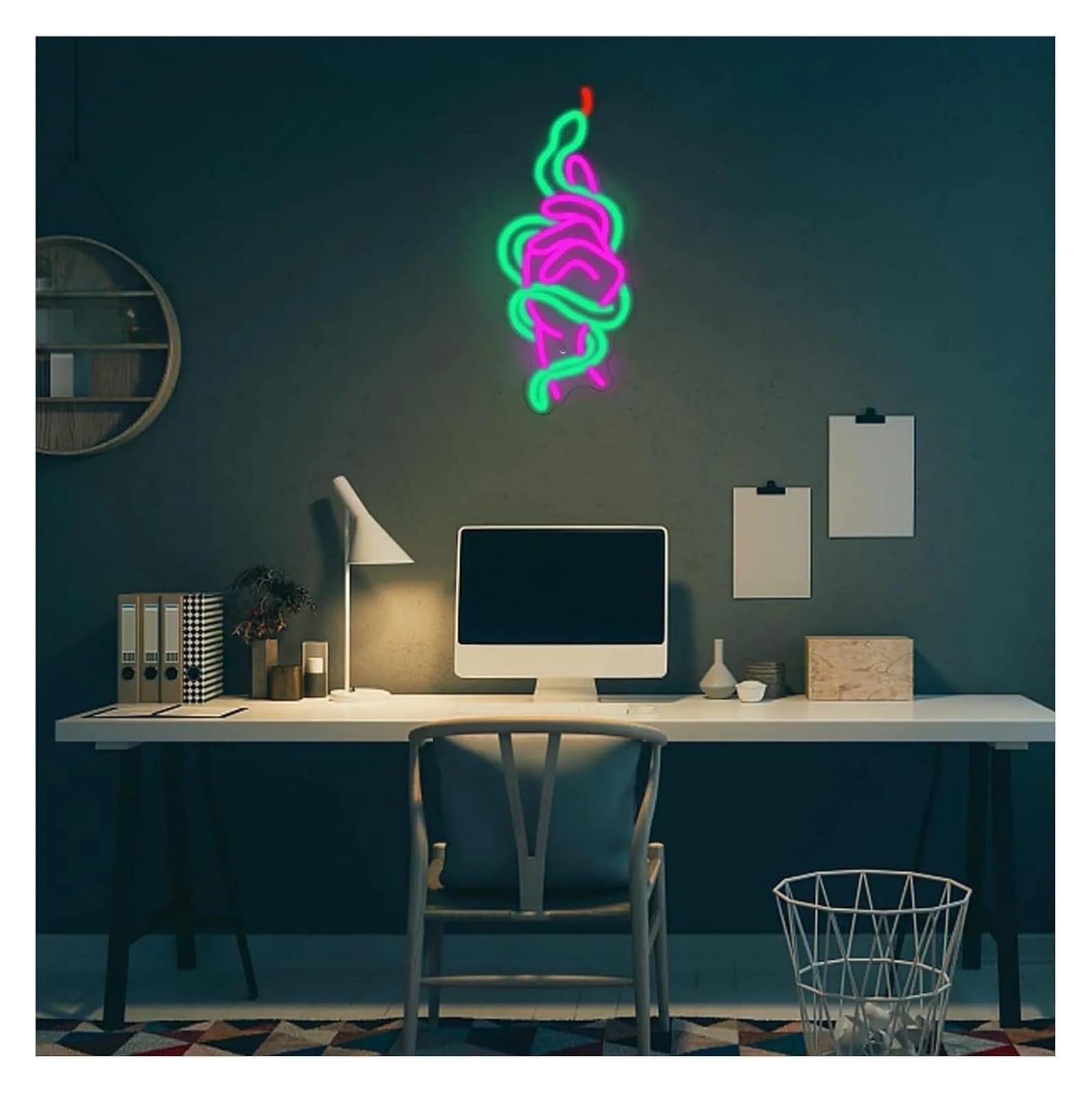 Insegna al neon a forma di mano serpente, pannello luminoso dimmerabile, alimentato, per camera da letto