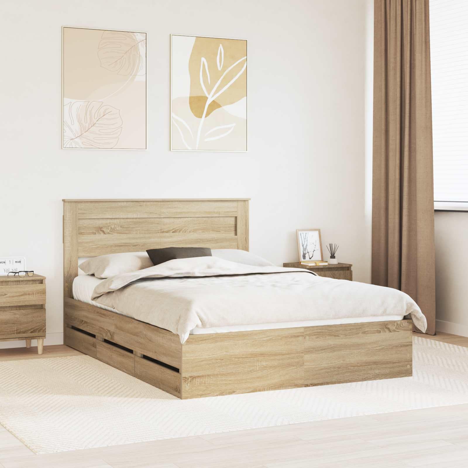 vidaXL Ramka łóżka Dąb Sonoma 150 x 200 cm Drewno inżynieryjne