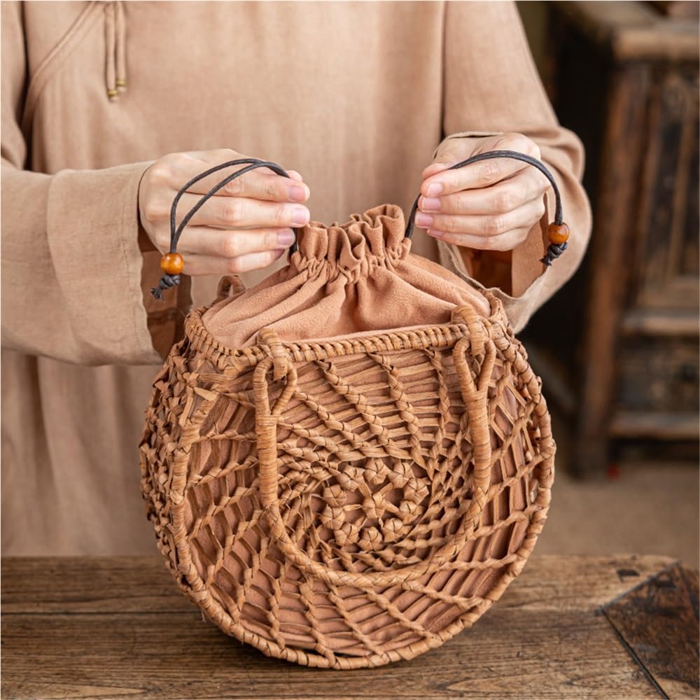 Kosze HHF, 1 sztuka, ręcznie tkany worek z winogron, bambusowy pleciony kosz do przechowywania herbaty, damskie torebki i ubrania, wymiary 30 x 9 x 21 cm,F 30x9x21cm