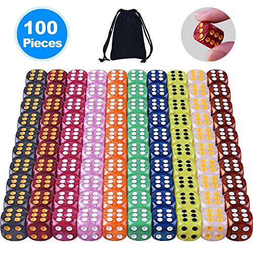 AUSTOR 100 Pièces dés à 6 Faces Jeu de Dés Dingues (avec Pochette ) 10 perle Couleurs x 10 pour Jeux de société