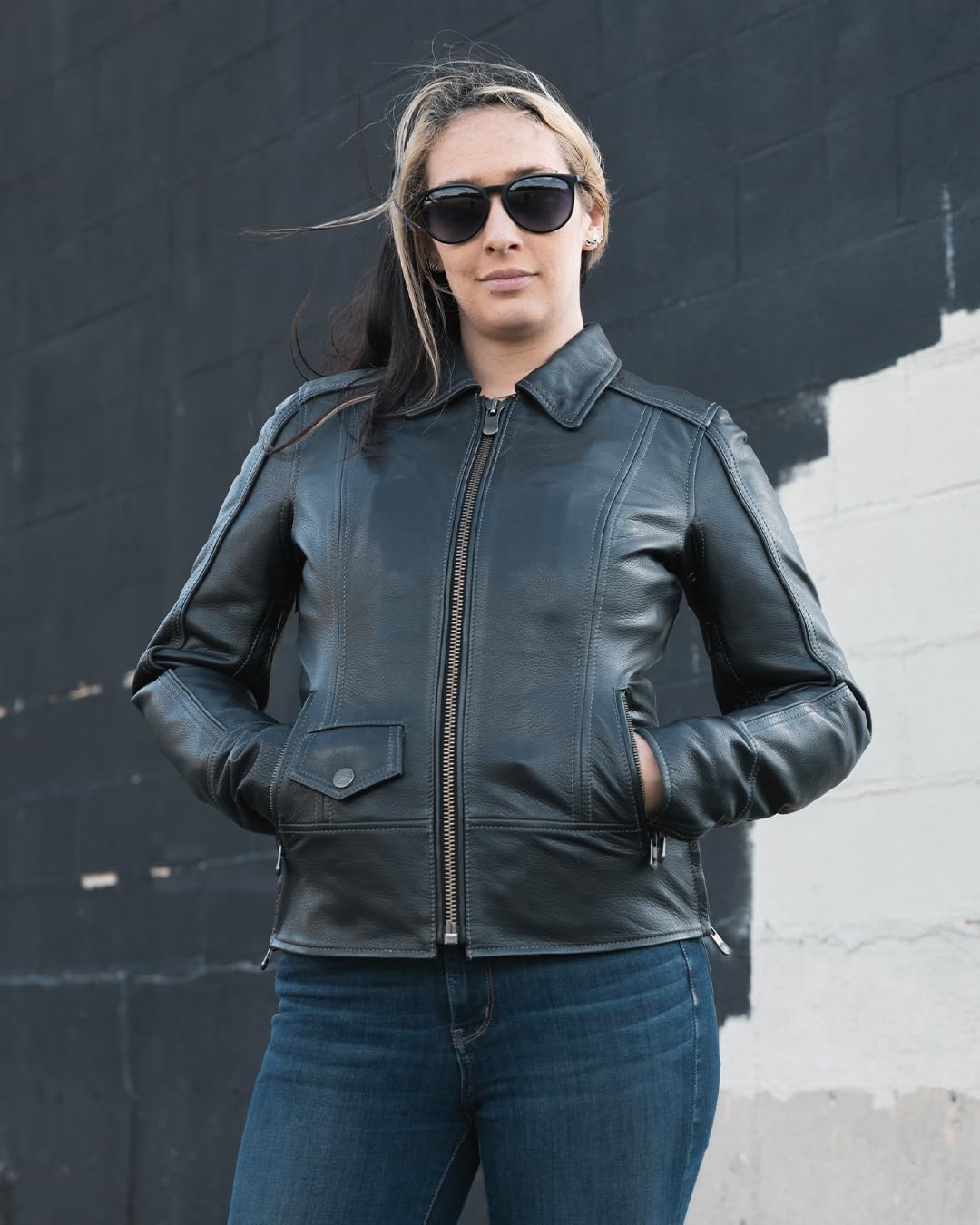 First Mfg Co - Free Spirit - Women's Motorcycle Biker Riding Black Leather Jacket