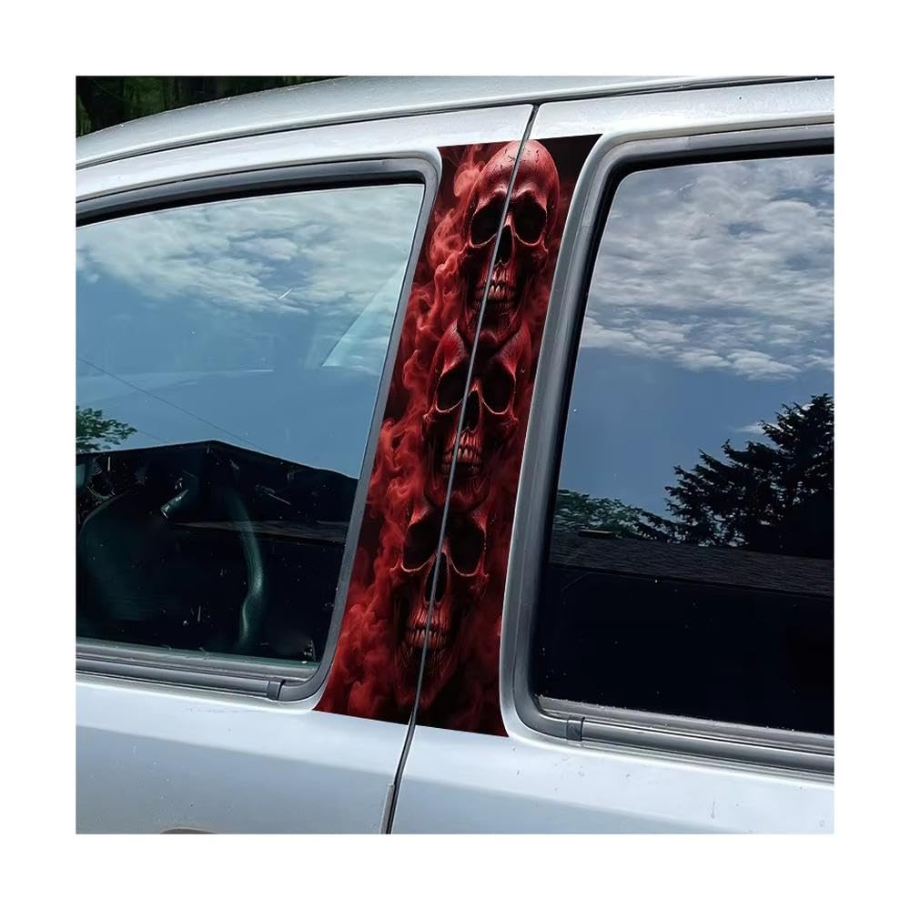 Bertdcx One Color Car Pillar Decals Waterproof Stickers Stacked Red Skulls Glossy Protective Polyethylene Film Auto Parts