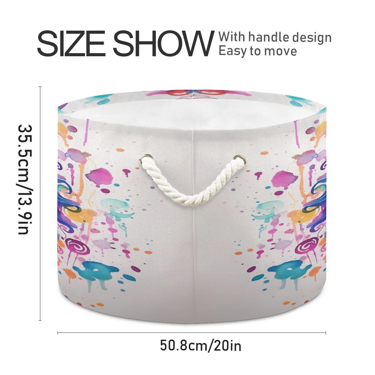 Round Storage Basket Watercolor Hippocampus Japonicus Open Home Storage Bin 20 * 13.9in