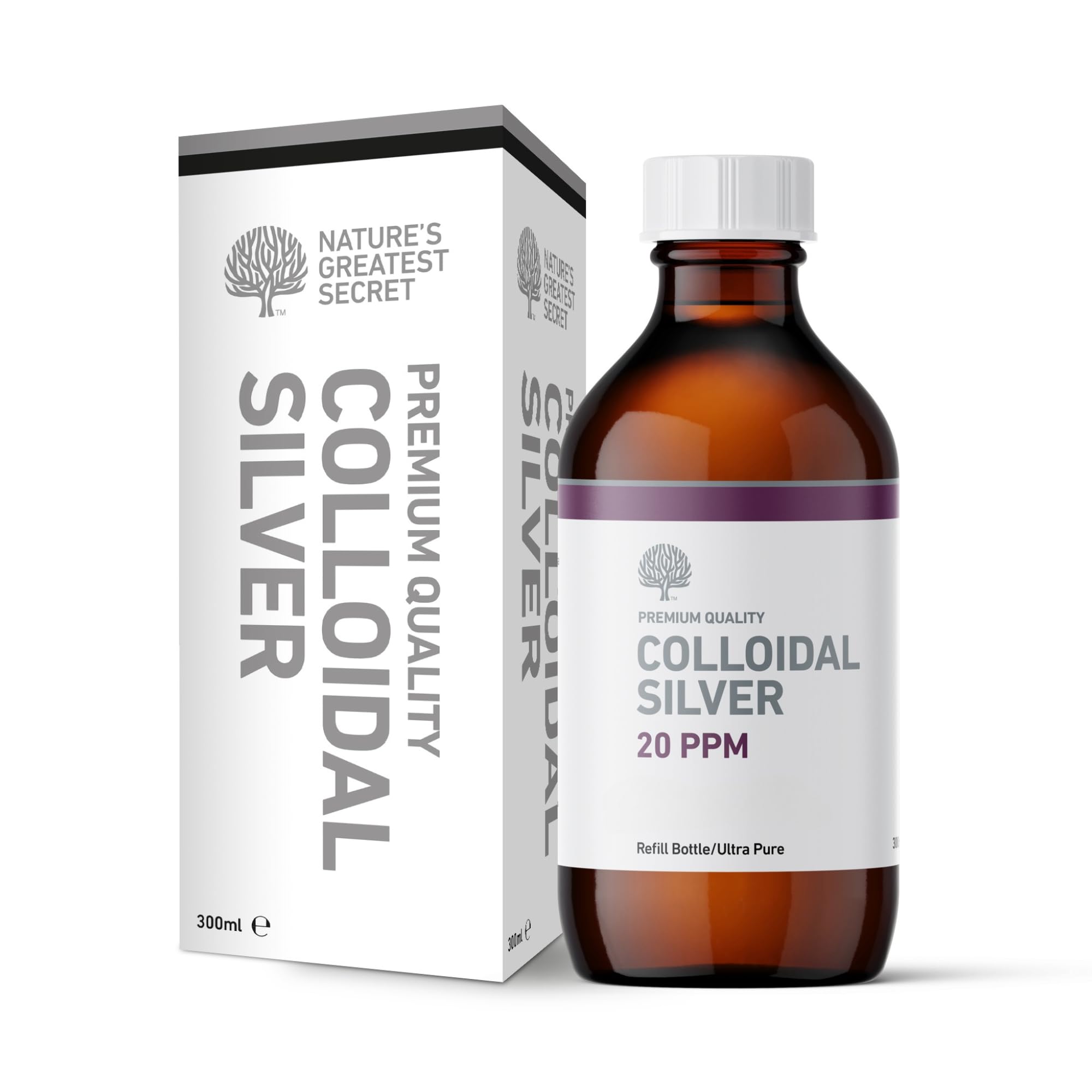 Nature's Greatest Secret Premium Quality 20ppm Colloidal Silver Bottle 300ml