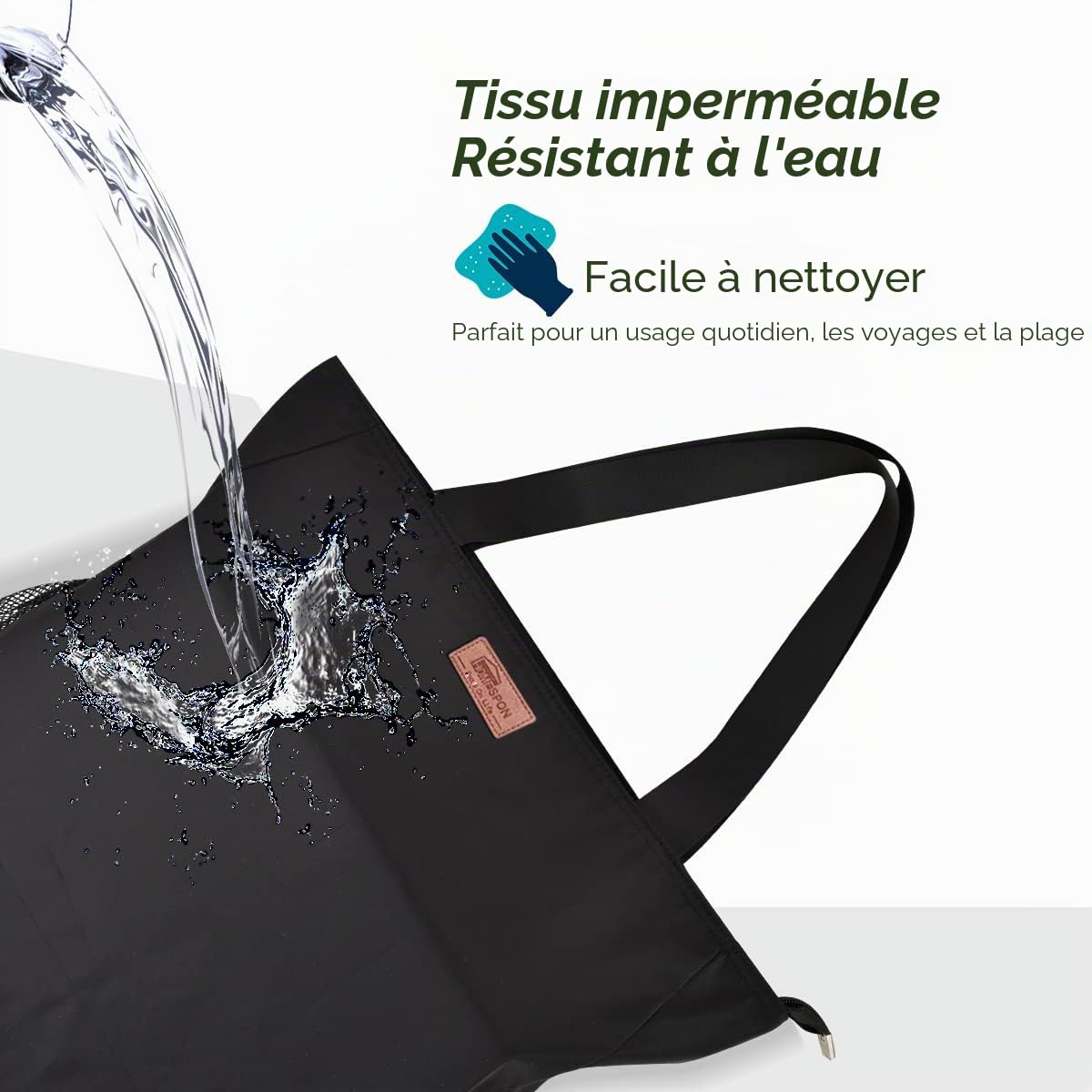 HOMESPON Grand sac fourre-tout de plage imperméable avec fermeture éclair et poches pour femme