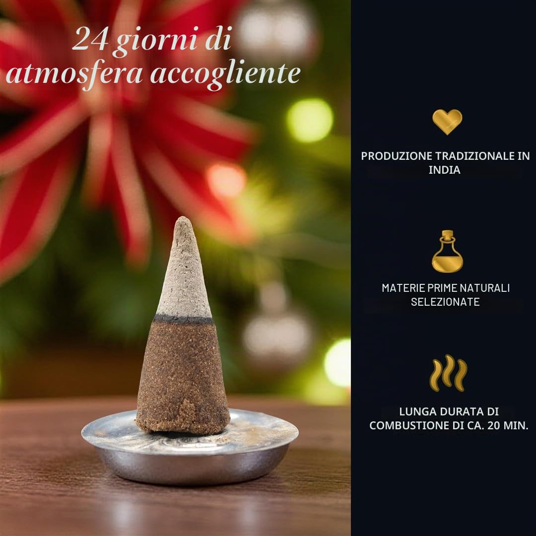 Calendario dell'avvento con coni d'incenso Luxflair - 24 fragranze invernali, 48 coni, fatti a mano, aromi naturali, idea regalo per Natale