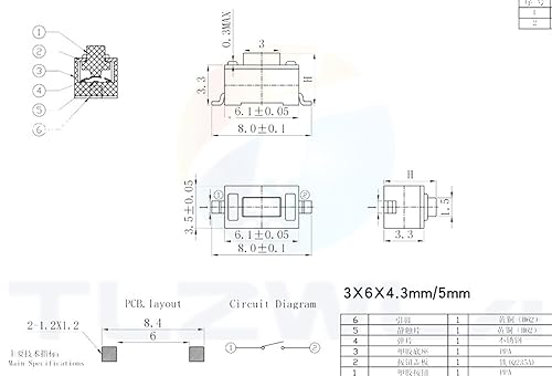 Miniatura 3 de 100 piezas 0.118 x 0.236 x 0.169 in 2 pines SMD DC12V 50mA interruptor táctil micro interruptor 0.118x0.236x0.169 in botón blanco