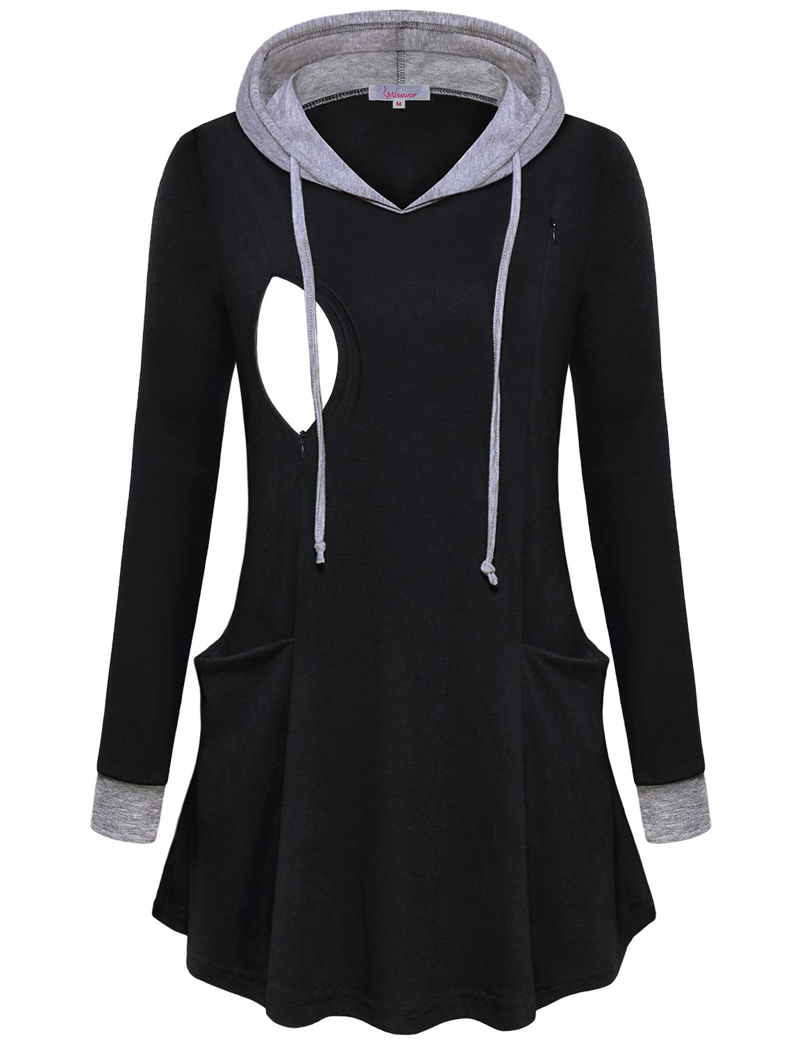Misswor Womens Long Sleeve Breastfeeding Sweatshirts Side Zip Nursing Tunic with Pockets