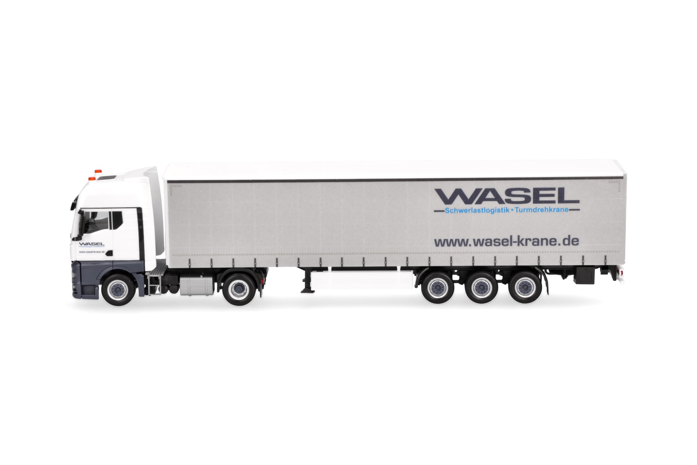 Herpa Model ciężarówki MAN TGX GX naczepa z plandeką kurtynową „Wasel”, miniatura w skali 1:87, model kolekcjonerski, wyprodukowany w Niemczech, wykonany z tworzywa sztucznego