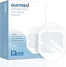 Ourmed Transparenter Folienverband, 50 Stück, wasserdicht, transparent, selbstklebend, 10 x 12 cm, HSA FSA berechtigt, Wundabdeckung für postoperative Dusche, IV-Schild, Tattoo-Nachsorge