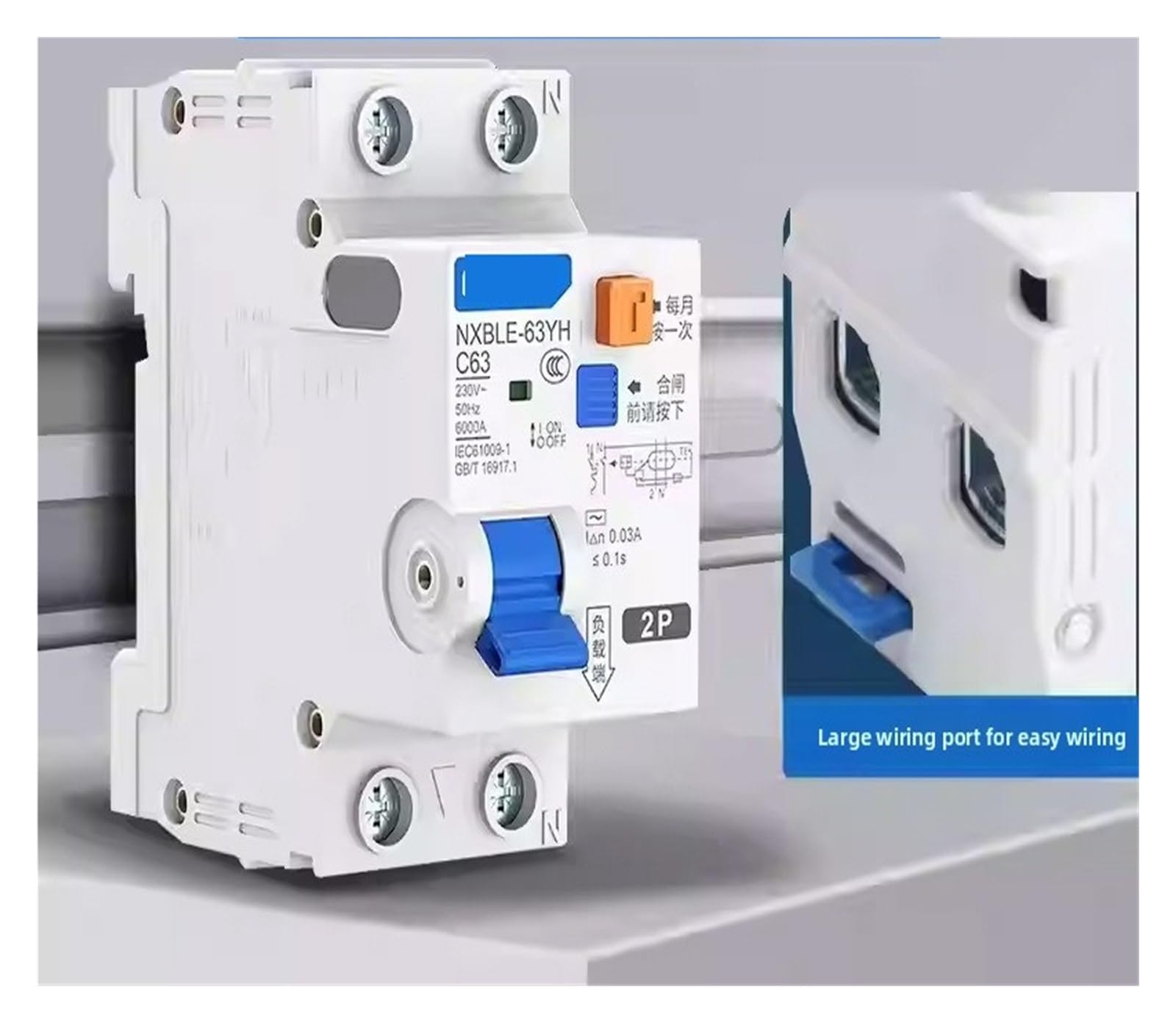 Disyuntor diferencial NXBLE-63yh 1PN 2P 30 mA con corriente residual, 10 A, 16 A, 20 A, 25 A, 32 A, 40 A y 50 A for riel DIN(1P N,10A)
