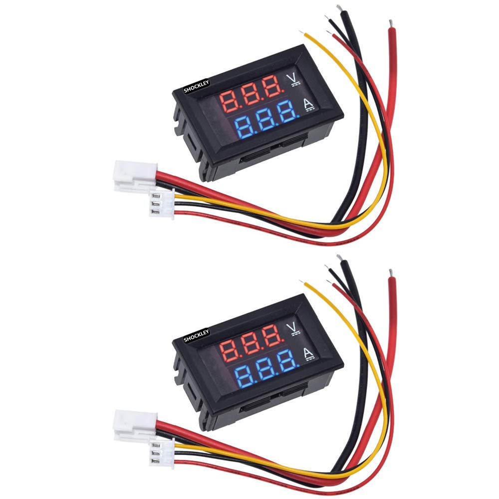 Shockley LED Voltmeter Ammeter, Red and Blue Digital Multimeter Display Voltage Current Tester,DC 0-100V 10A Detector Voltage Current Meter Panel Amp Volt Gauge (Pack of 2)