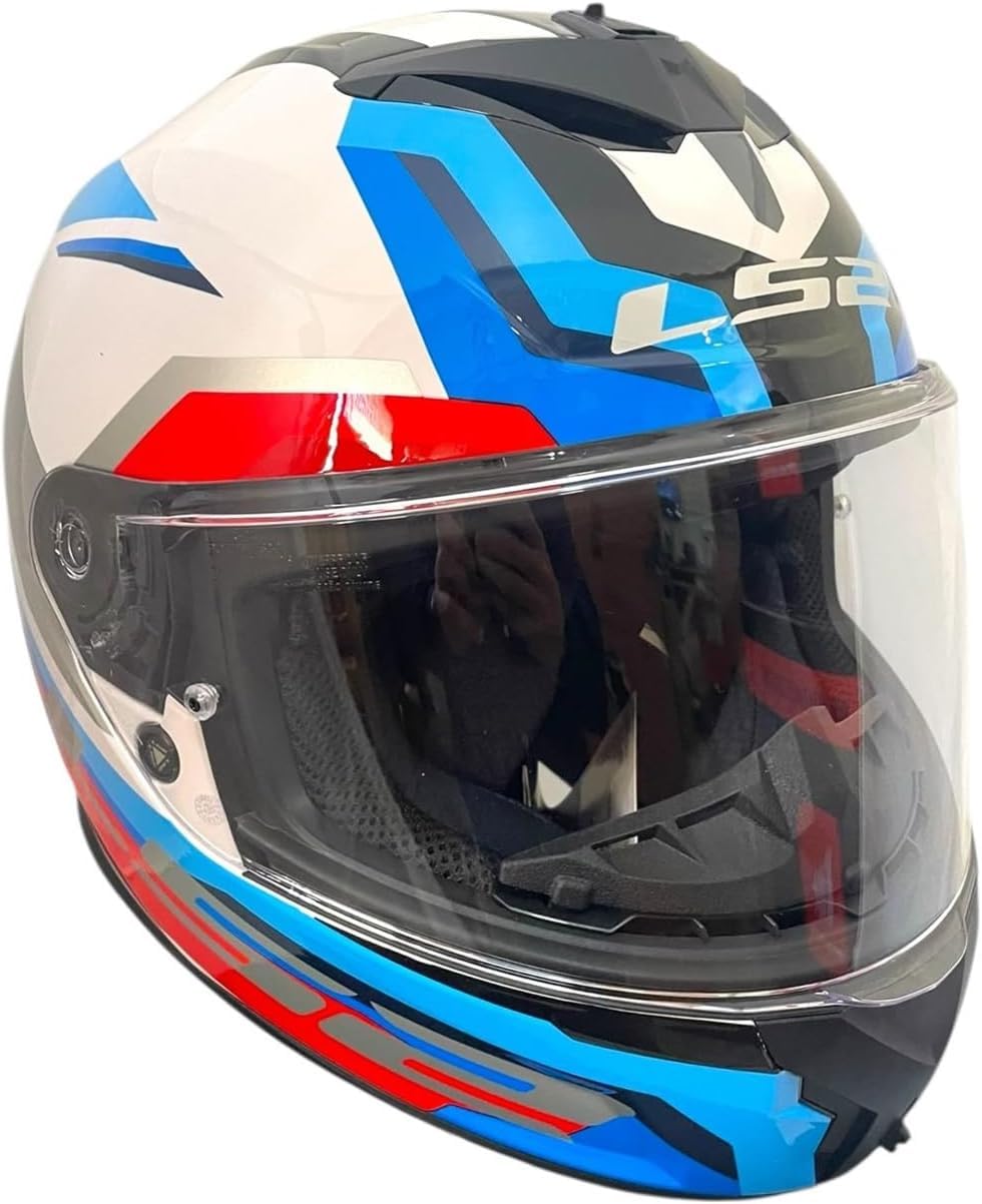 LS2 Helmets Casco Integral Modelo FF820 Rapid III Hyper Blanco Azul y Rojo Totalmente Homologado 22.06 (L 59/60)