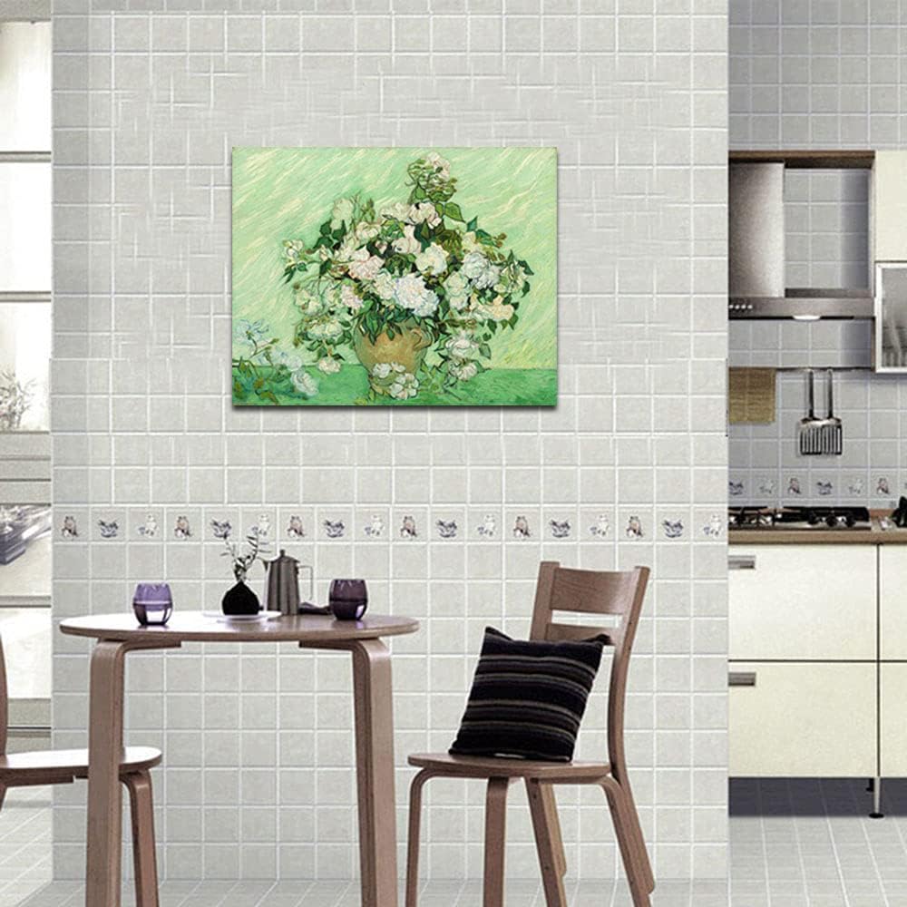 Wieco Art Large Vase with Pink Roses by Van Gogh Famous Oil Paintings Artwork Modern Stretched and Framed Canvas Prints Floral Pictures on Canvas Wall Art for Living Room Bedroom Home Decorations