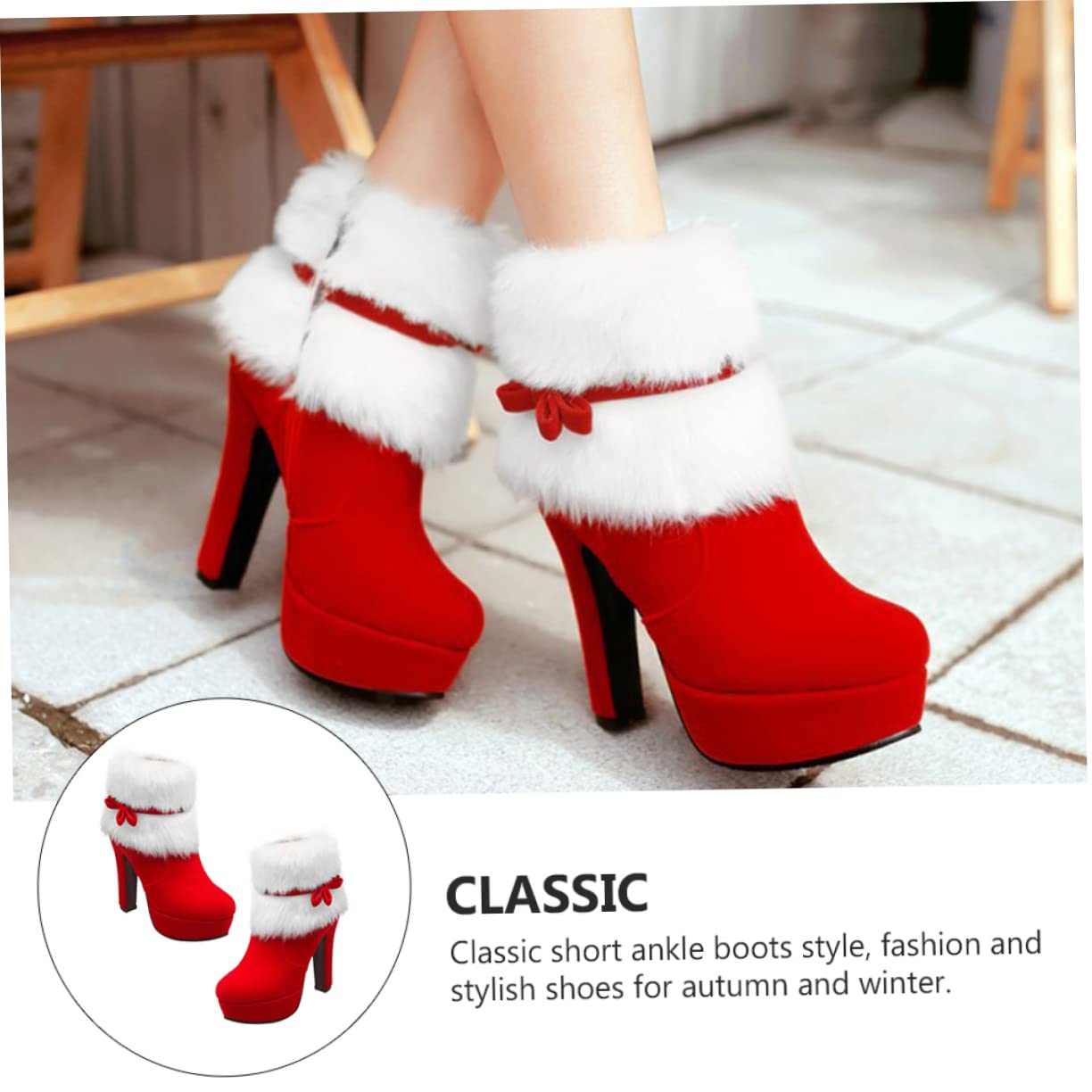 LIFKOME Botas De Tacón Botín Navideño De Invierno Para Mujer Plataforma De Agua y Cierre Lateral Para Fiestas De Invierno