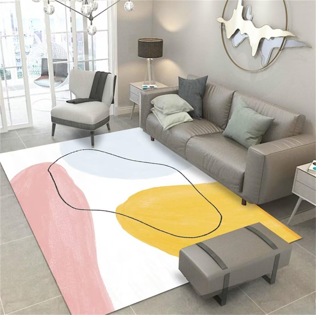 Tapis de chambre enfant salon beige 100x150cm lavable et doux pour table basse