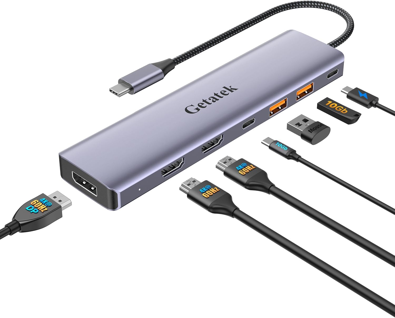 Hub USB C 7 en 1 Getatek con Triple Pantalla, 4K@60Hz, 100W PD