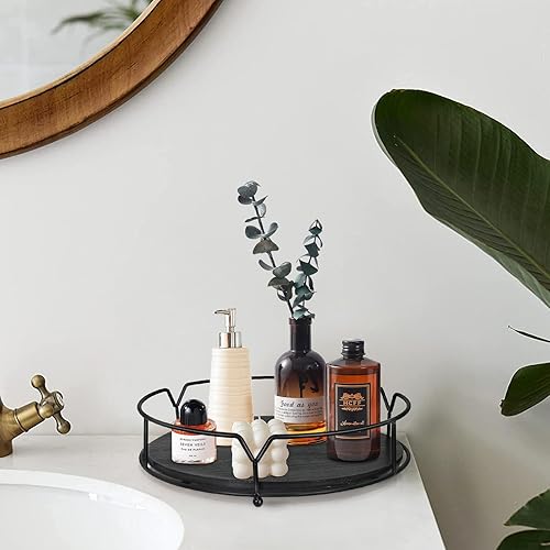 Miniatura 5 de Bandeja redonda decorativa para servir, bandeja de madera de granja para mesa de café, bandeja de madera de 11.5 pulgadas para decoración del hogar,