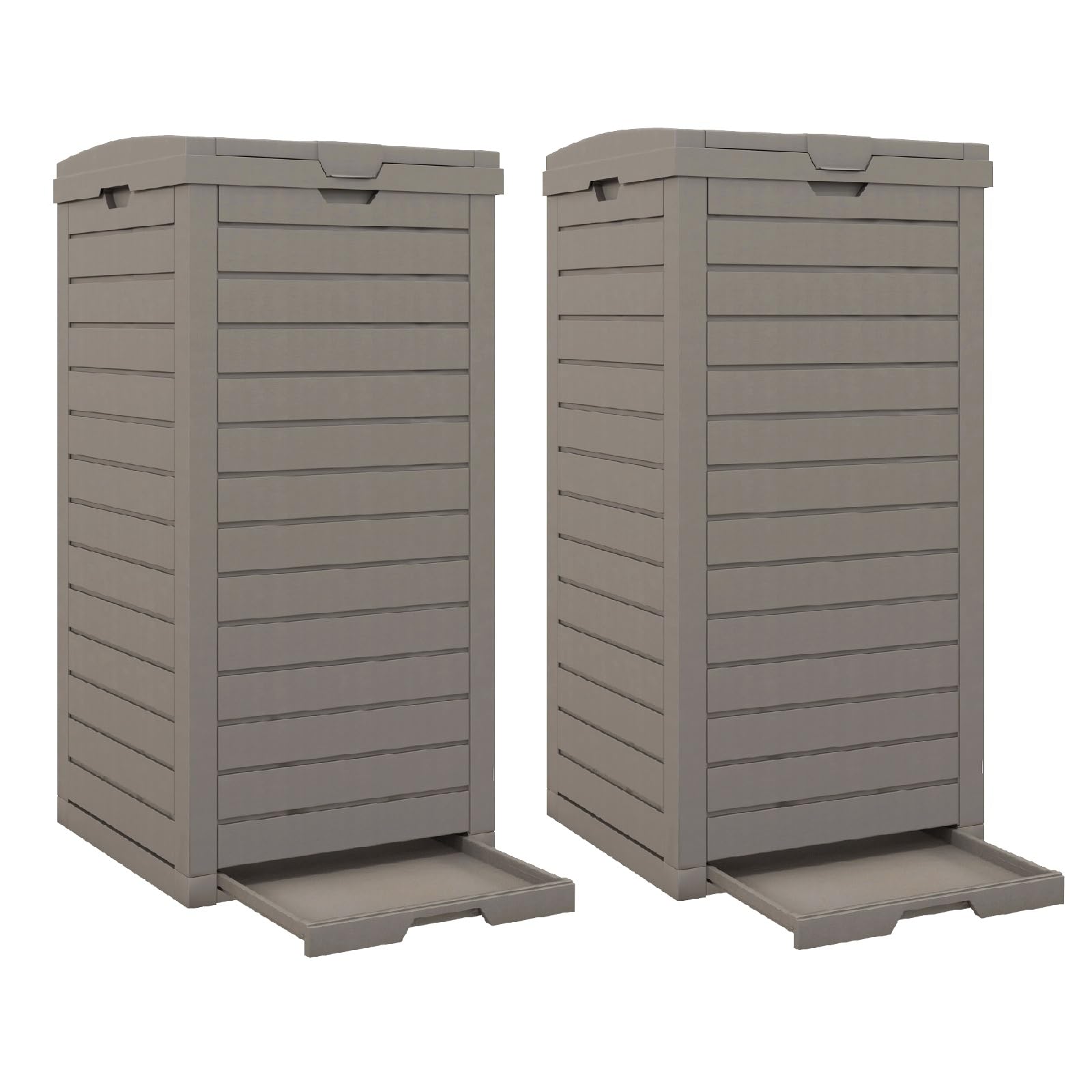 GIANTEX Poubelle Extérieure de 117L, Bac Poubelle en Résine Étanche, Bac d'Égouttage Coulissant, Couvercle à Plusieurs Niveaux, pour Patio, Arrière-Cour, Terrasse (Marron, 2 Pièces)