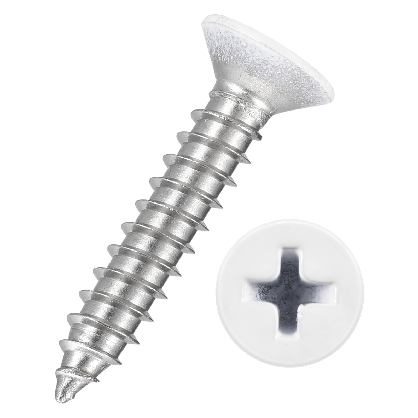 Kozelo 100pcs Phillips Flat Head Wood Screws - [#10x1"] 304 Stainless Steel Countersunk Self Tapping Screws for Furniture Assembly, Interior Trim, Outdoor Construction, White Head — image 1