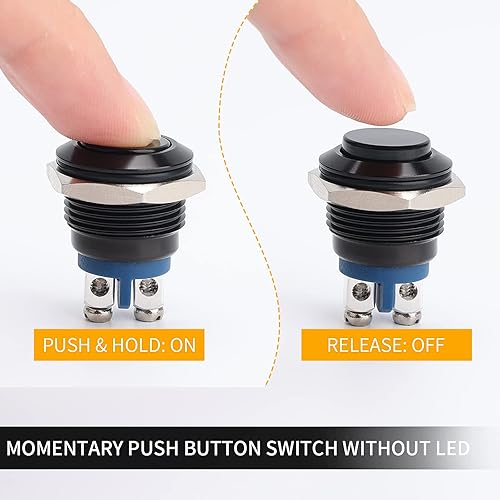 Miniatura 4 de STARELO 5pcs 0.630 in interruptor de botón momentáneo carcasa negra, interruptor de botón impermeable IP65, aleación de aluminio 1 normalmente