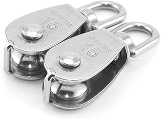 Heyous 2pcs M15 Stainless Steel Single Pulley Block Heavy Duty Traction Wheel Swivel Hook Lifting DIY Steel Wire Rope Pulley Metal Sheave