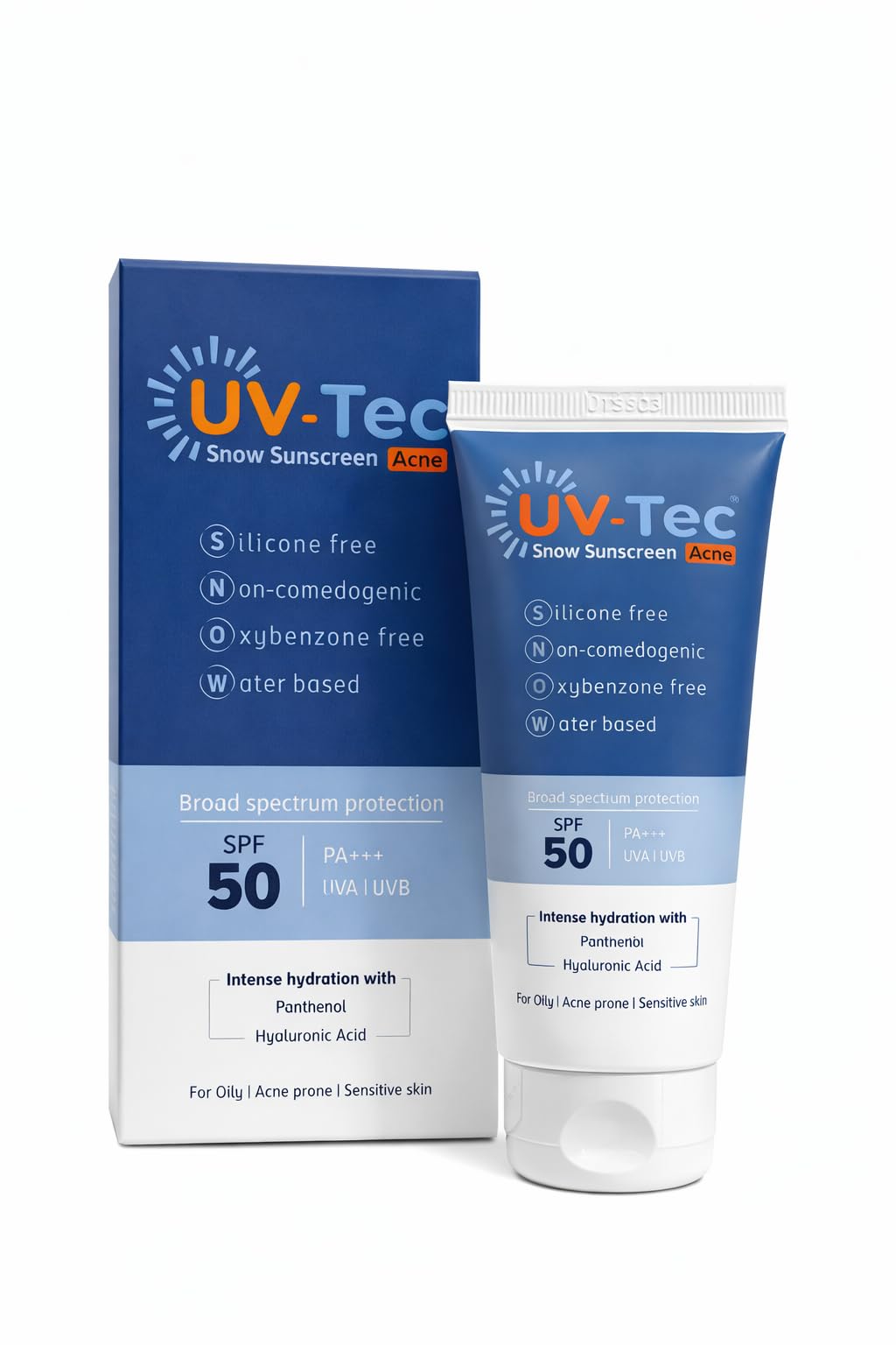 UV-Tec Snow Sunscreen Acne SPF 50 PA+++, Broad Spectrum Protection, Water Based, For Oily Acne Prone Sensitive Skin, With Panthenol and Hyaluronic Acid-image-45