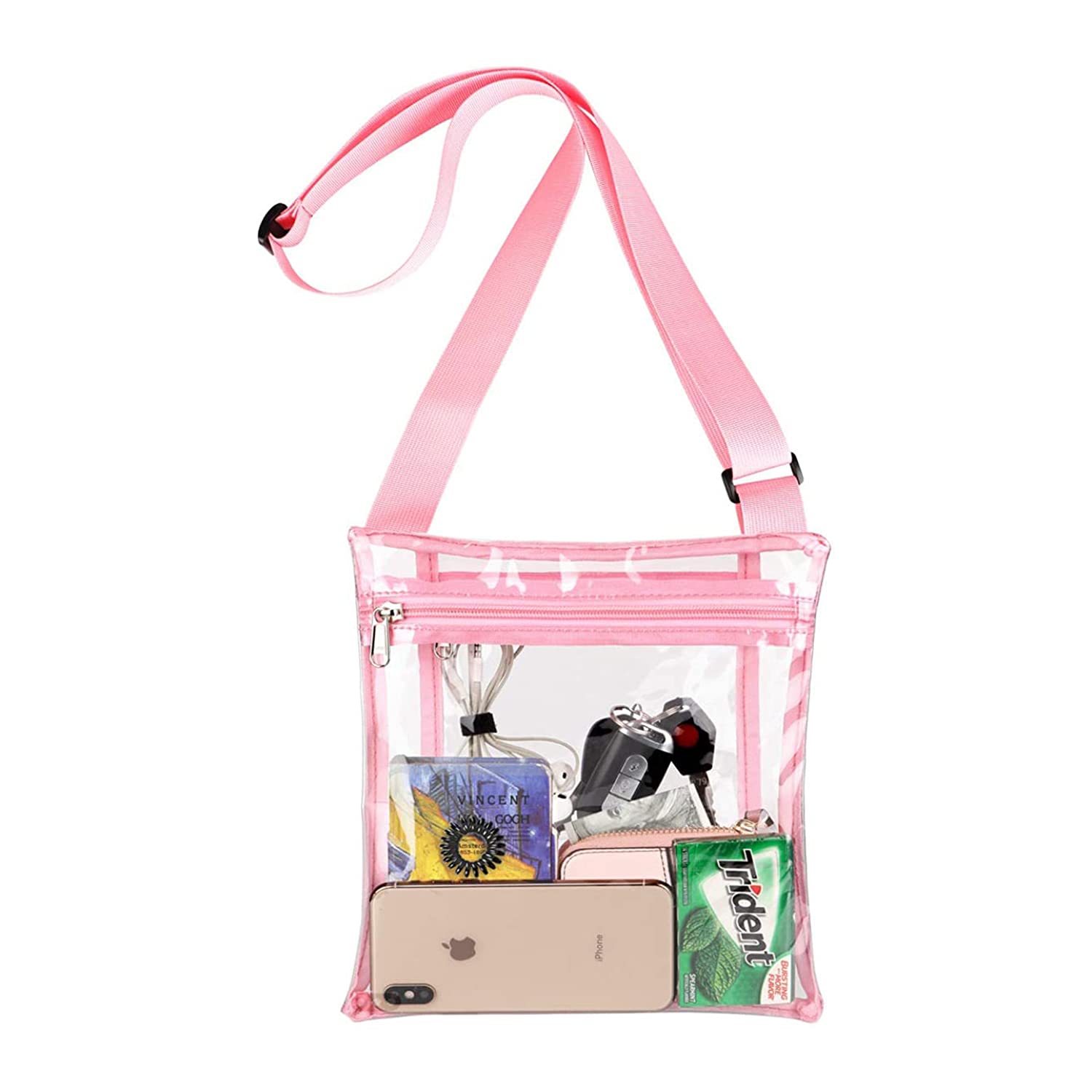 Lify Womens Clear Stadium Approved Cross-Body Purse with Adjustable Strap - Vinyl Lightweight Waterproof Transparent Bag with Inside Pocket for Work, Sports Games and Concerts, Baby Pink (B09BDFDTRM) Amazon Price History, Amazon Price Tracker
