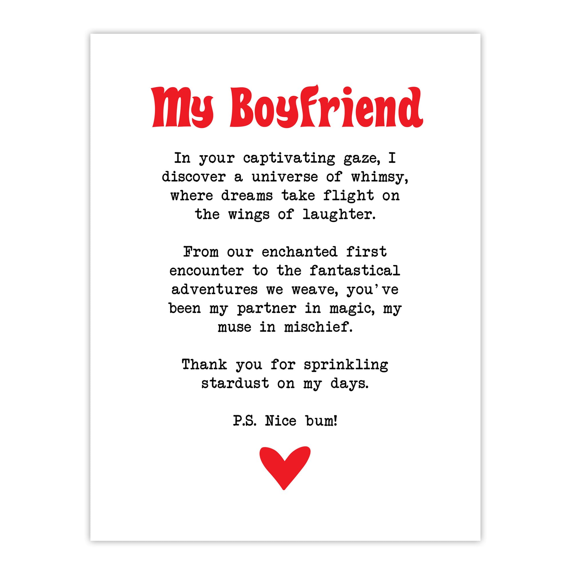 Artery8 Love Poem Whimsy Magic Boyfriend Romantic Poetry Wall Art Print - White - W24 inch x H32 inch