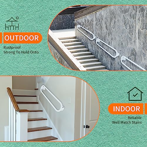 Industrial Wall Mount Handrail, Stair Railing Wall Mounted For Indoor And Outdoor Steps, Polished White Hand Rail Grab Bar For Garage, Porch And Steps Against The Wall(Length 39.4In, Dia 1.25In) #TOP5