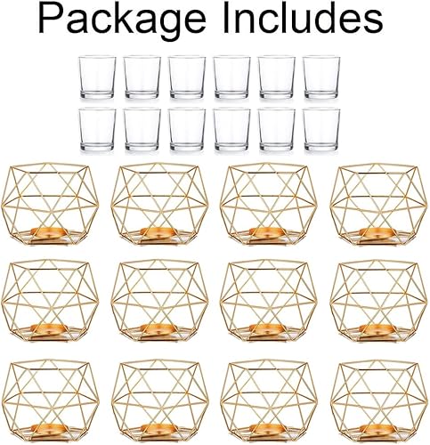 Miniatura 6 de Hewory Portavelas geométricos dorados, modernos centros de mesa de boda de metal para mesa, soporte de vela votiva para luz de té para estante del