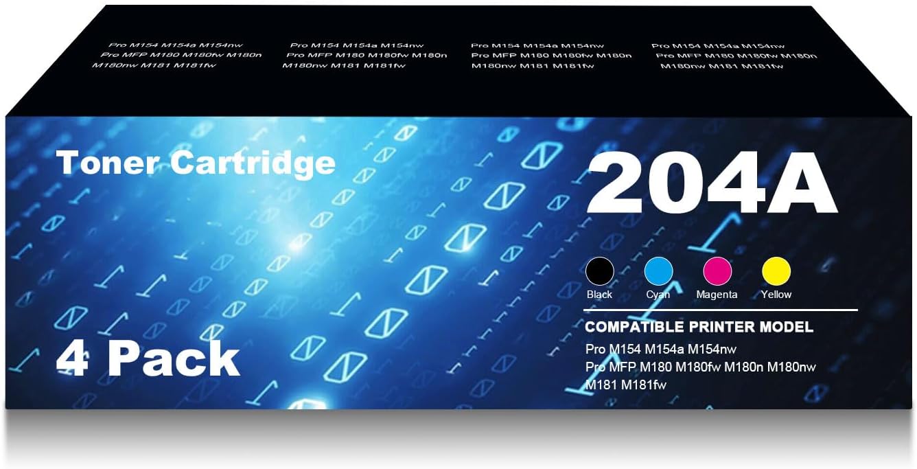 Remanufactured 204A Toner Cartridges Compatible with HP 204A 204X CF510A CF511A CF512A CF513A for Color LaserJet Pro MFP M180fw M181fw M180n M180nw M154a M154nw Printer (4-Pack)
