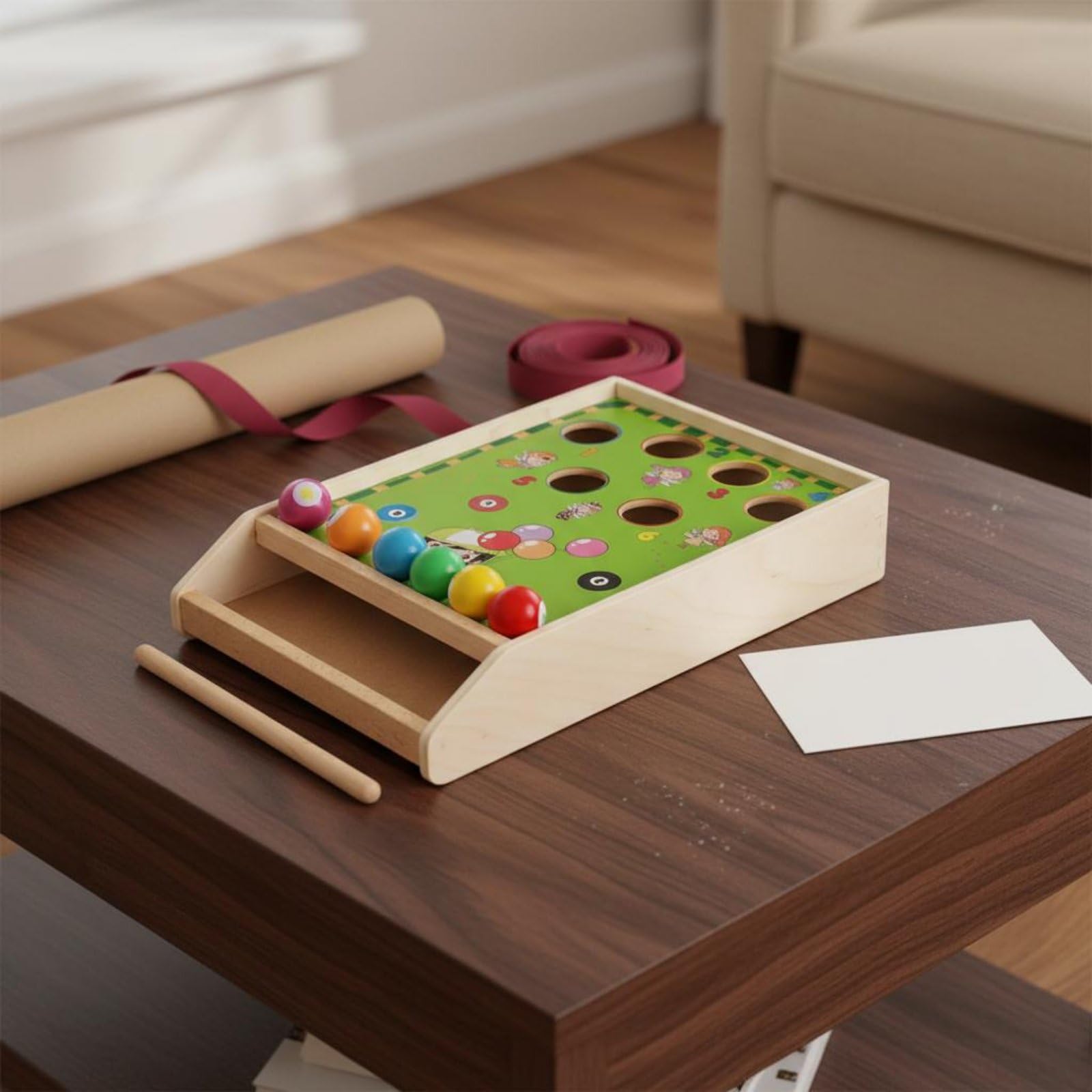 Milageto Gioco Biliardo Bambini Mini Tavolo Biliardo Giocattolo Legno Stecca Palline Numeri Gioco Didattico Motricità Fine Concentrazione Attenzione Adatto per Cameretta Scuola Soggiorno