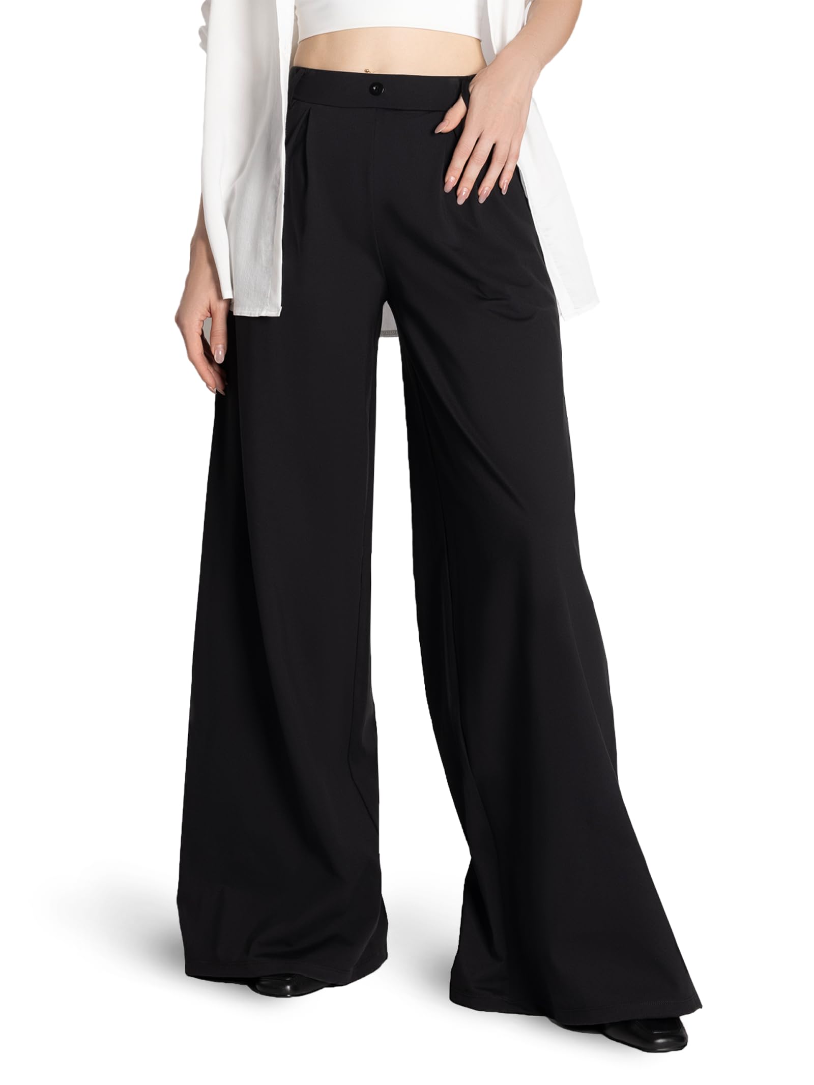 Safort Womens Wide Leg Pants Stretch Dress Pants Loose Leg Palazzo Trousers 28 31 34 for Office Work