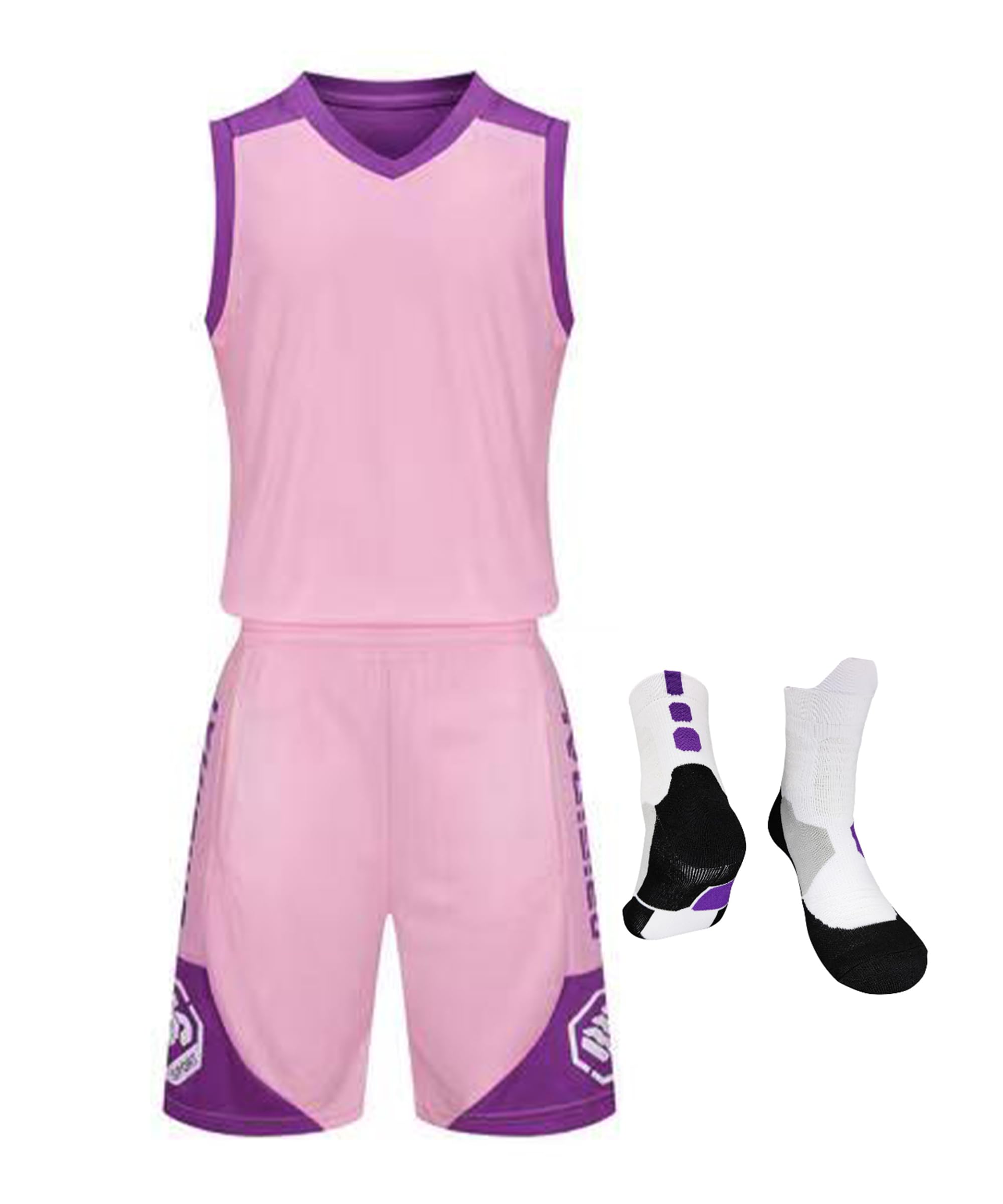 Boys Girls Basketball Jersey Shirt and Shorts with Matching Basketball Socks