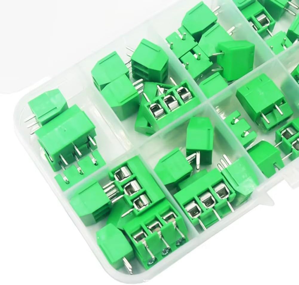 PCB Mount Screw Terminal Block Kit (100 pcs: 2-pin/3-pin/4-pin 0.2/5.0 Millimeter Pitch 150v 6a) for Io Cards Daq Equipment Raspberry Pi/Arduino Gpio Headers(is Green)