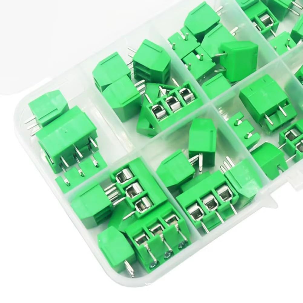 PCB Mount Screw Terminal Block Kit (100 pcs: 2-pin/3-pin/4-pin 0.2/5.0 Mm Pitch 150v 6a) for Io Cards Daq Equipment Raspberry Pi/Arduino Gpio Headers(is Green)