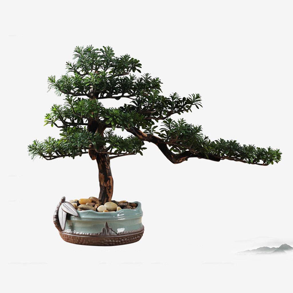 NGDFGR Handmade Realistic Faux Cedar Bonsai Tree, Houseplant, Round Ceramic Flower Pot, Pebbles,Artificial Potted Fake Plant