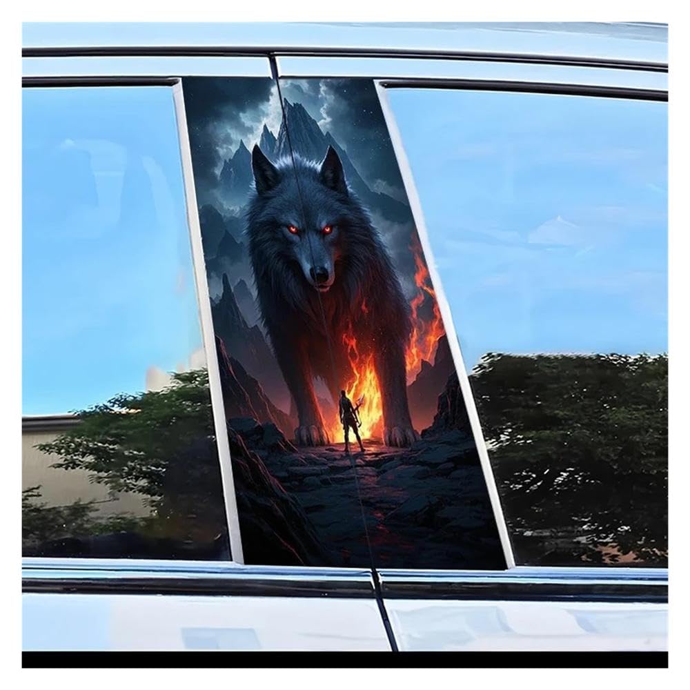 Dabhuoc One Color Car Parts 2Pcs Car Door Post Decals Giant Wolf And Warrior Pattern Scratch Resistant Film