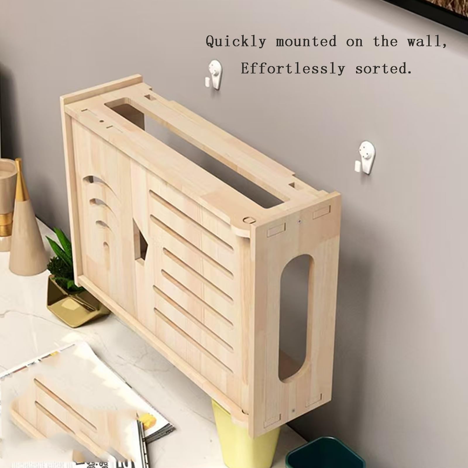 Massivholz Router Schrank,Wall Mounted WiFi Storage Box-Router Verstecken, Aufbewahrungsbox-Kabelbox,TV Set Top Box Organisator-Holz Dekoratives Regal(48 * 24 * 10cm)