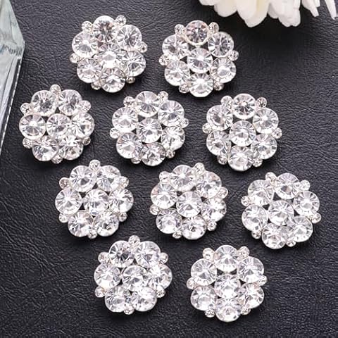 DYEESP 10PCS Rhinestone Buttons Crystal Diamond Buttons Accessory Embellishments for DIY Jewelry Crafts, Wedding Party Bridal Bouquet Clothes Hat Decoration (Clear-2) Cover