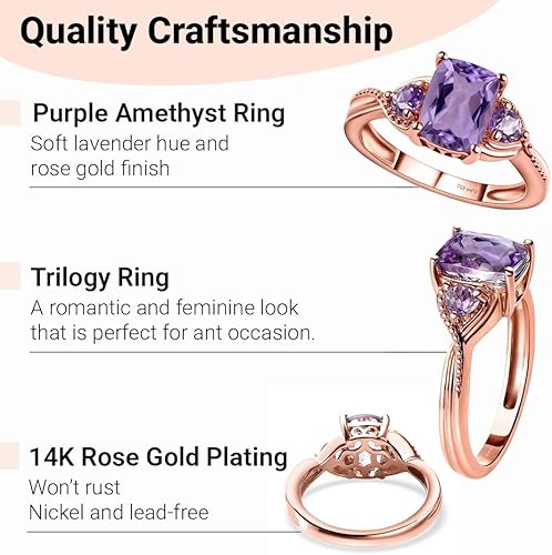 Miniatura 5 de Shop LC Purple Amethyst Ring Promise Engagement Rings for Women 14K Rose Gold Plated in 925 Sterling Silver Bride Wedding Amethyst Jewelry for Women